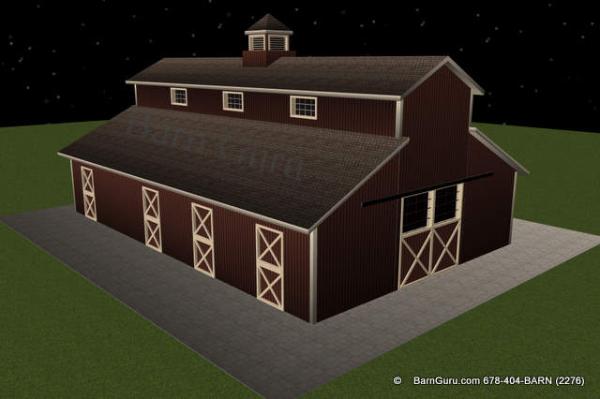 7 Stall Horse Barn Plan - Monitor style