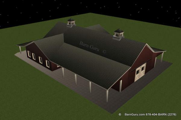 Top view of this 8 stall horse barn with living quarters