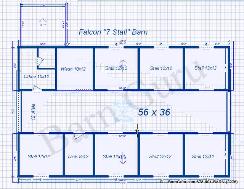 7 Stall Horse Barn Plans - Floor Plan
