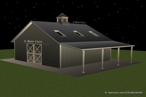Barn Plans -3 Stall Horse Barn - Design Floor Plan