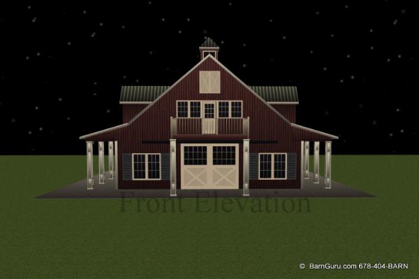 Horse Barn Plans With Living Quarters -5 Stalls - 3 Bedrooms Design