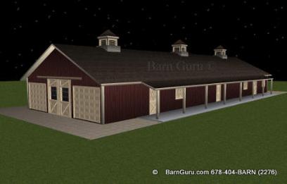 Two garage doors for shaving and hay on the right side of this 10 stall horse barn