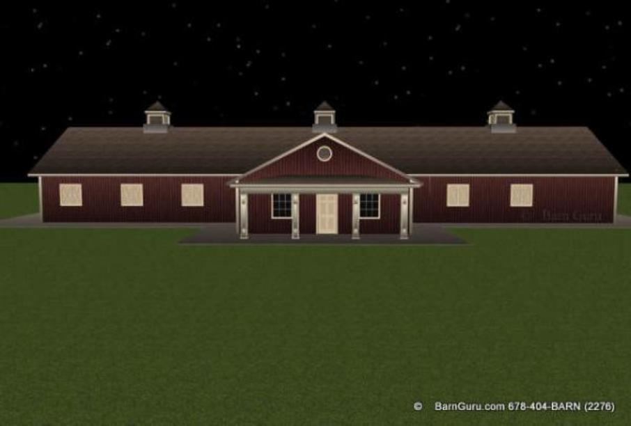 Ten Stall Horse Barn Design Front Elevation - wth porch