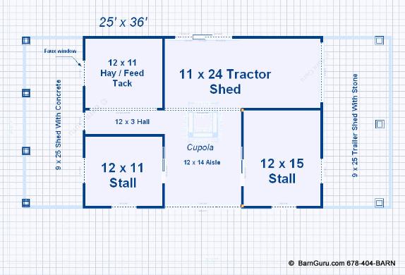 2 Stall Horse Barn Plan with loft - Barn Builder in North Ga